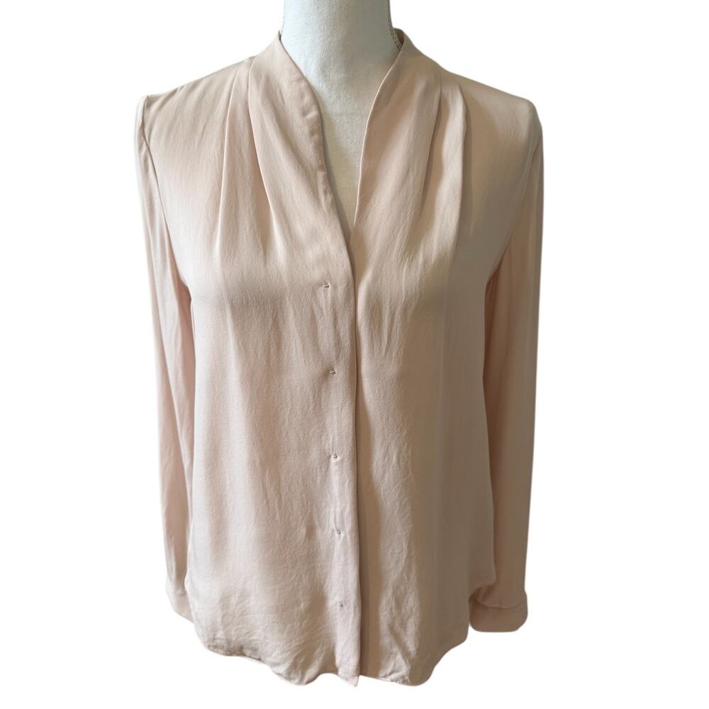Elie Tahari Silk Chiffon V Neck Blouse Ballet Pink S